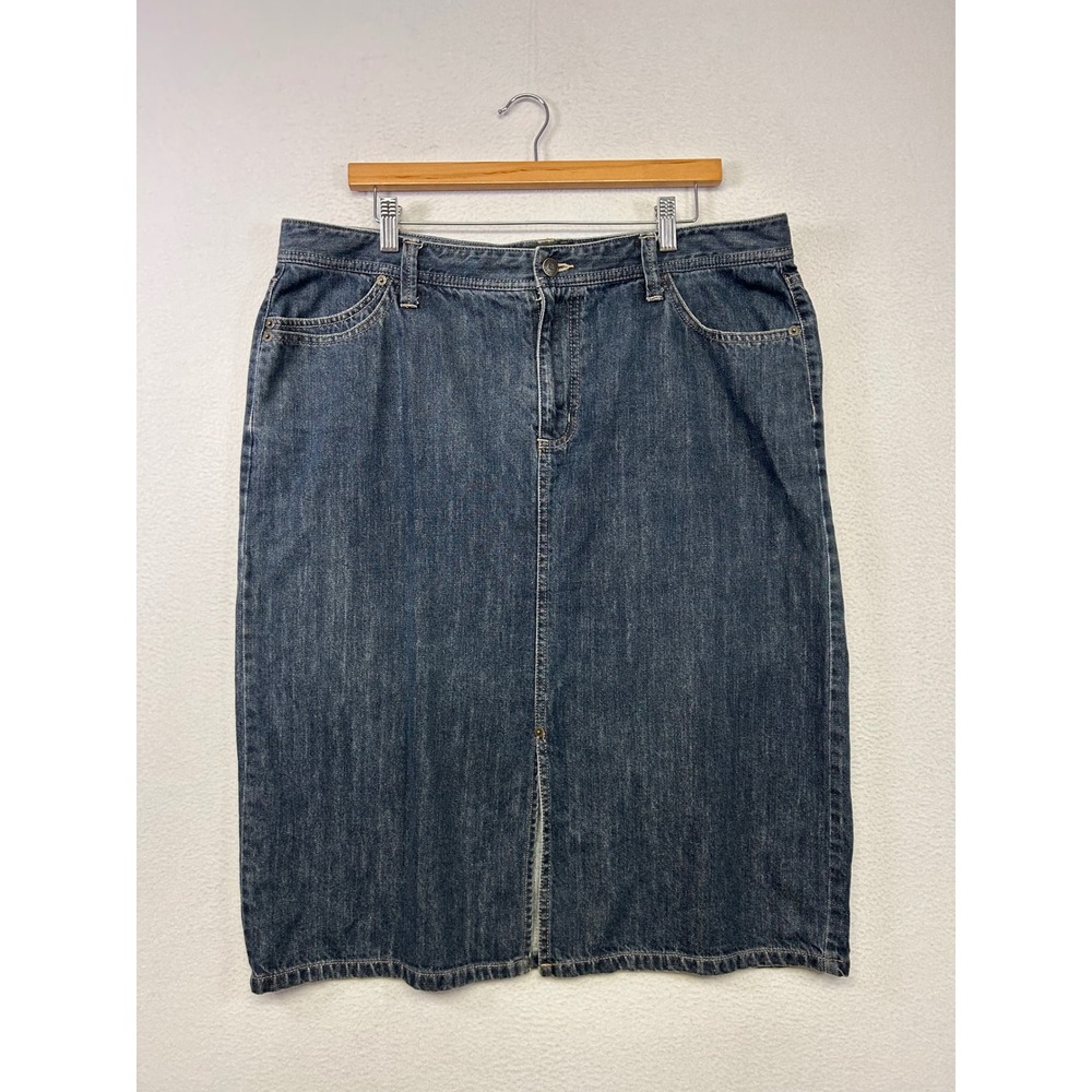 Classic Gorpcore Eddie Bauer Womens 16 Blue Denim Front Slit Midi Skirt